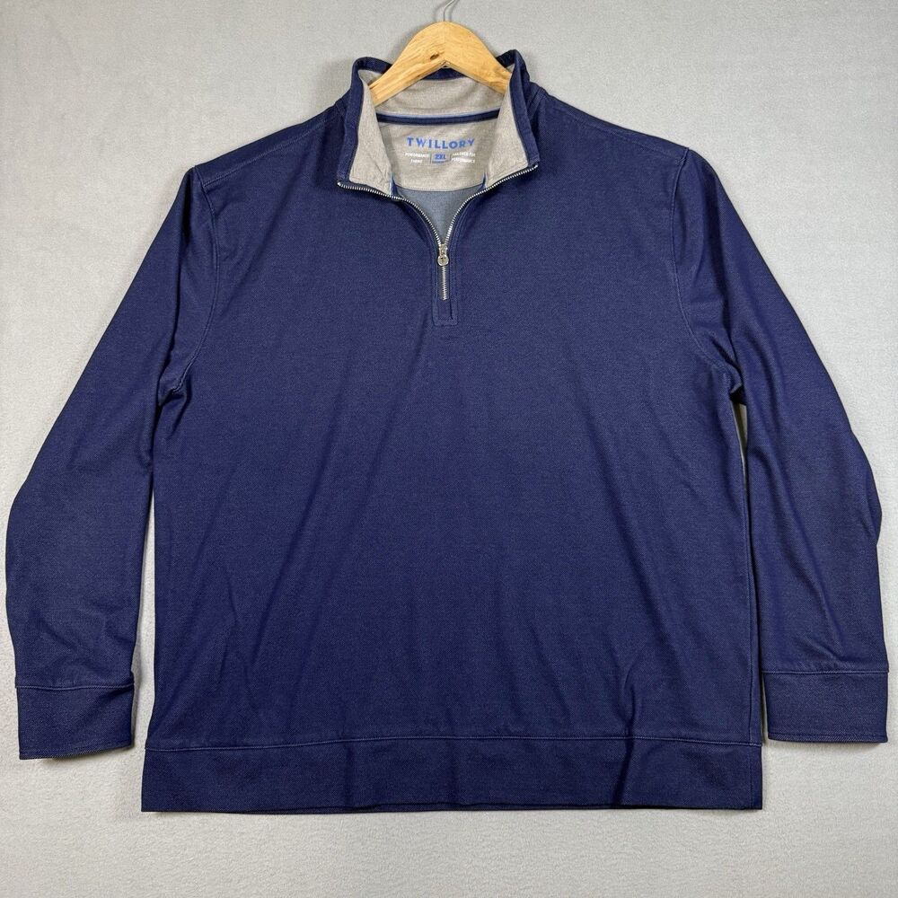 Twillory Performance Quarter Zip Mens 2XL Navy Blue Tailored Fit Pullover